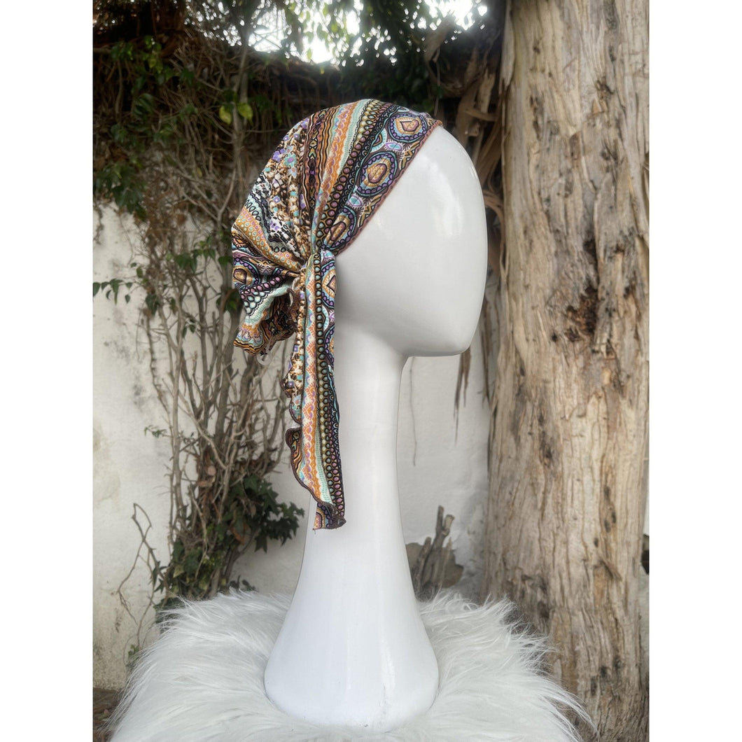 Stretchy Pre Tied Tichel - Abstract Aztec Print-pretieds-The Little Tichel Lady