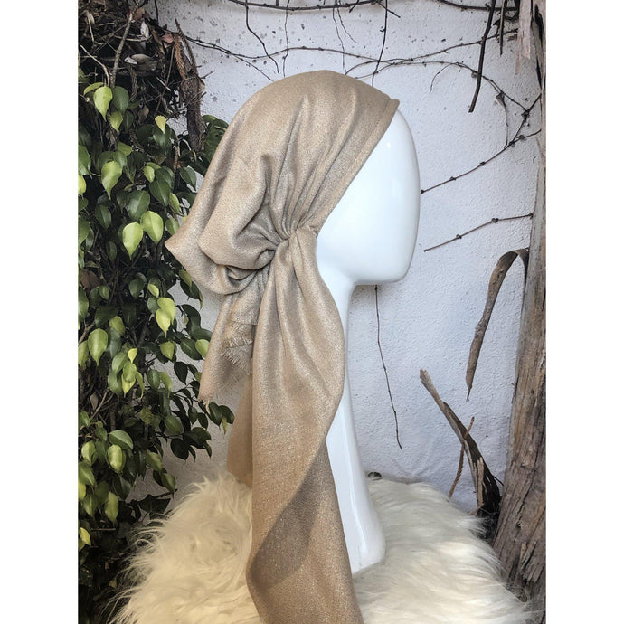 Turkish Cotton Metallic Solid Pretied w/ Long Tails - Beige-pretieds-The Little Tichel Lady