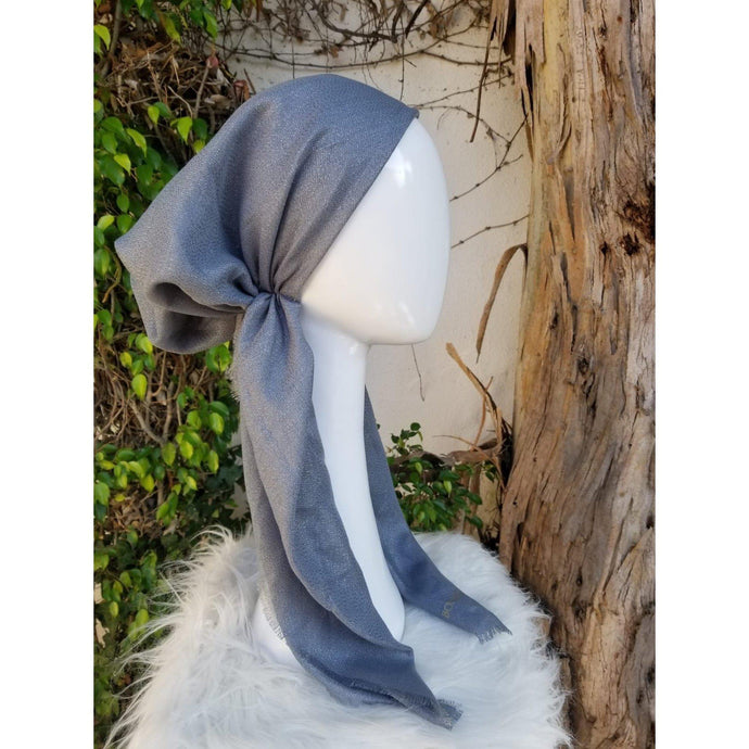 Turkish Cotton Metallic Solid Pretied w/ Long Tails - Gray-pretieds-The Little Tichel Lady