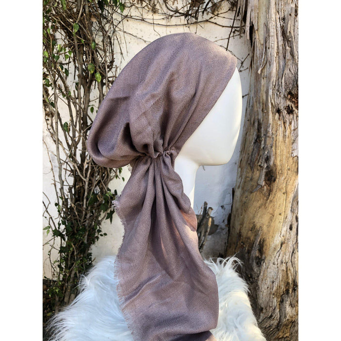 Turkish Cotton Metallic Solid Pretied w/ Long Tails - Taupe, XL Circumference-pretieds-The Little Tichel Lady