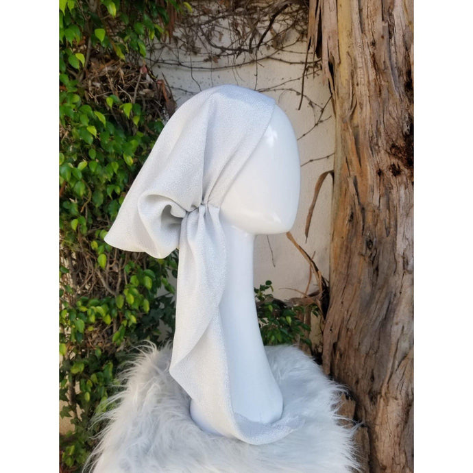 Turkish Cotton Metallic Solid Pretied w/ Long Tails - White-pretieds-The Little Tichel Lady