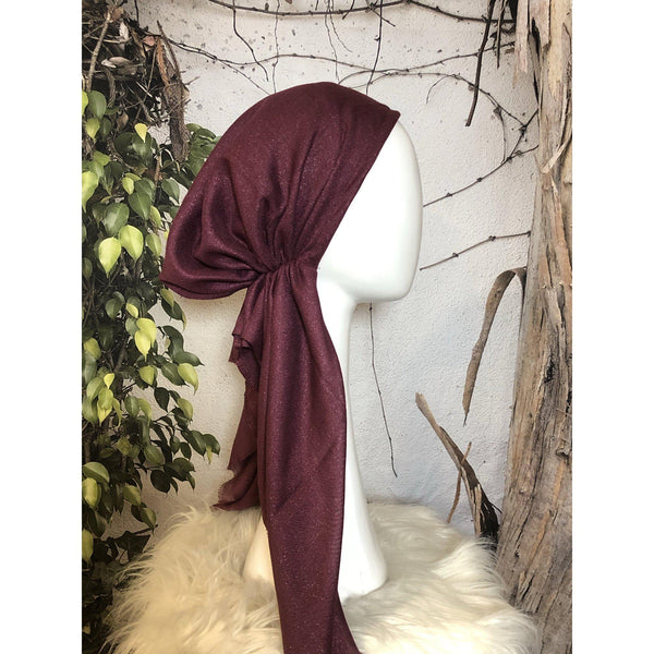 Turkish Cotton NON-SLIP Metallic Pretied w/ Long Tails - Wine-pretieds-The Little Tichel Lady