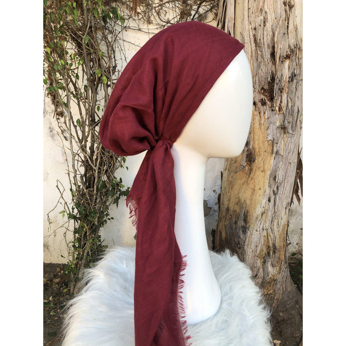 Turkish Cotton Textured Pretied w/ Long Tails - Burgundy-pretieds-The Little Tichel Lady