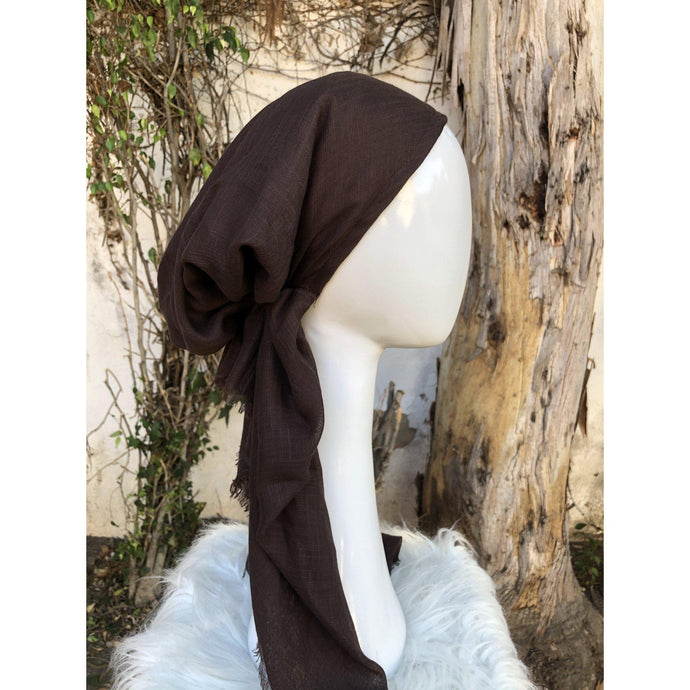 Turkish Cotton Textured Pretied w/ Long Tails - Chocolate Brown-pretieds-The Little Tichel Lady