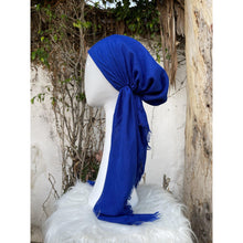Turkish Cotton Textured Pretied w/ Long Tails - Cobalt Blue-pretieds-The Little Tichel Lady
