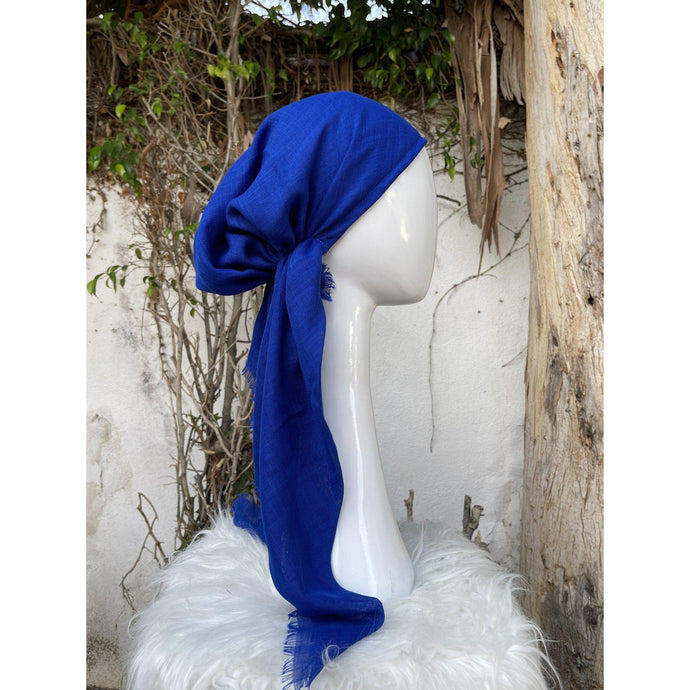 Turkish Cotton Textured Pretied w/ Long Tails - Cobalt Blue-pretieds-The Little Tichel Lady