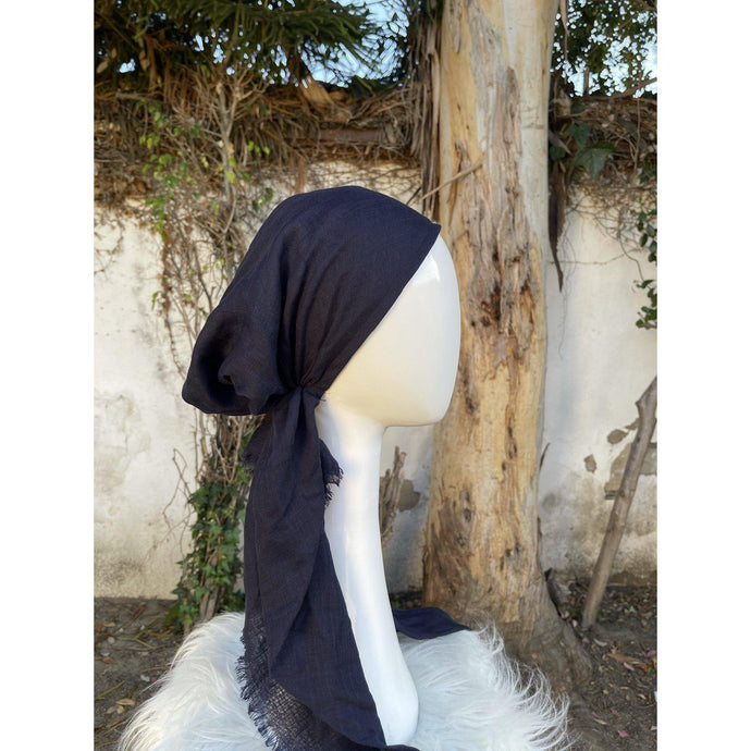 Turkish Cotton Textured Pretied w/ Long Tails - Navy-pretieds-The Little Tichel Lady