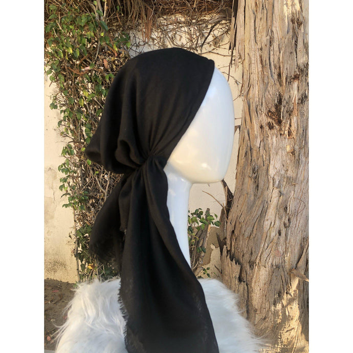 Turkish Cotton Textured Solid Pretied w/ Long Tails - Black, XL Circumference-pretieds-The Little Tichel Lady