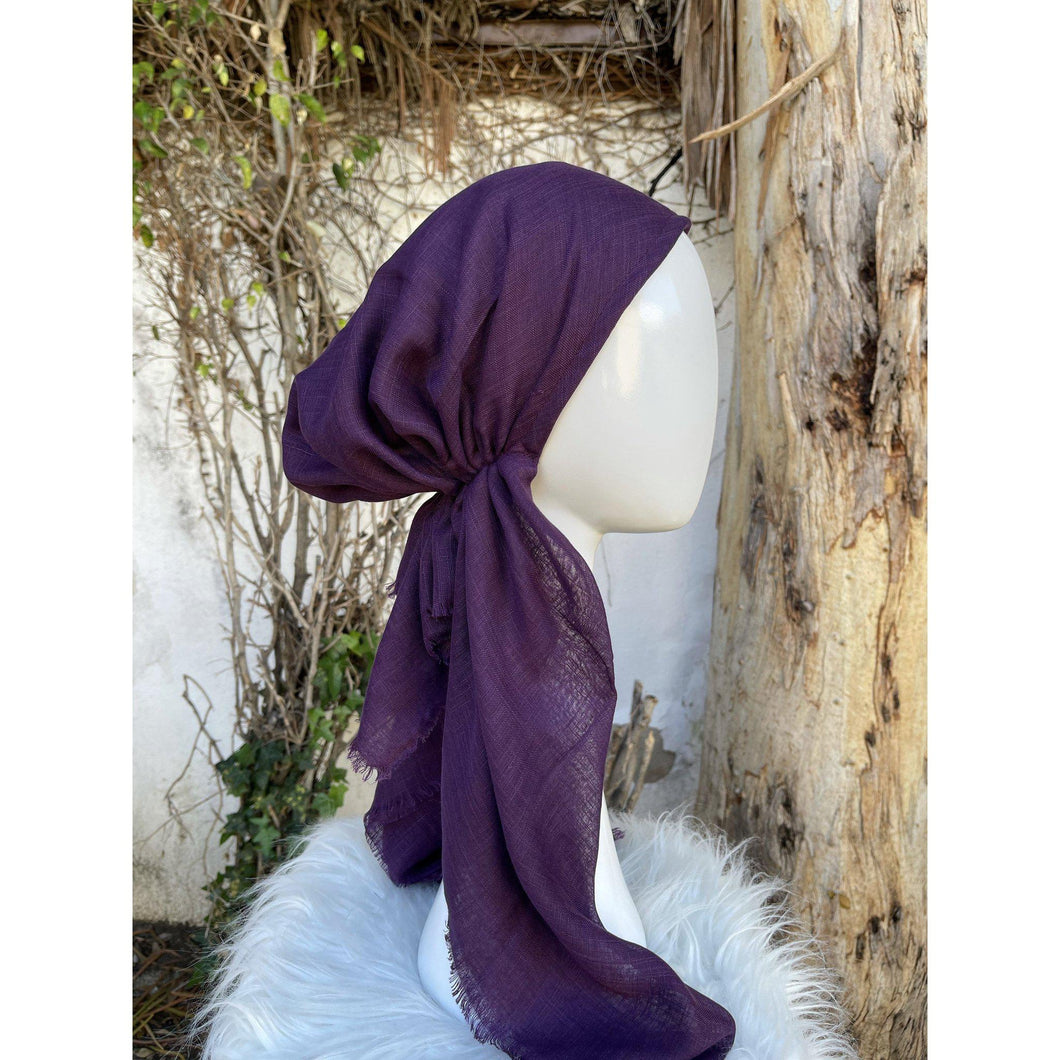 Turkish Cotton Textured Solid Pretied w/ Long Tails - Dark Purple-pretieds-The Little Tichel Lady