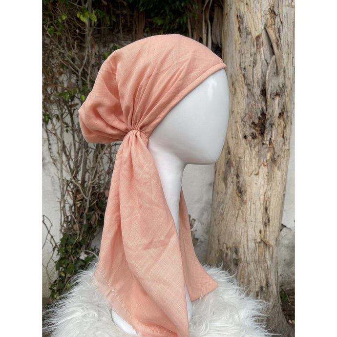 Turkish Cotton Textured Solid Pretied w/ Long Tails - Peach-pretieds-The Little Tichel Lady