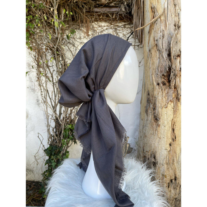 Turkish Cotton Textured Solid Pretied w/ Long Tails - Seal Gray-pretieds-The Little Tichel Lady