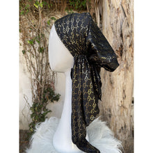 Turkish Satin Pretied w/ Long Tails - Black w/ Gold Circles-pretieds-The Little Tichel Lady