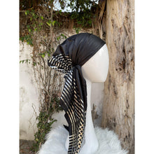 Turkish Satin Pretied w/ Long Tails - Black w/ Silver Stripes-pretieds-The Little Tichel Lady