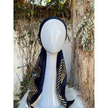 Turkish Satin Pretied w/ Long Tails - Navy w/ Gold Stripes-pretieds-The Little Tichel Lady