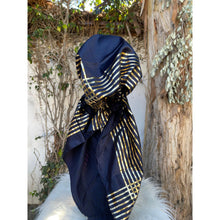 Turkish Satin Pretied w/ Long Tails - Navy w/ Gold Stripes-pretieds-The Little Tichel Lady