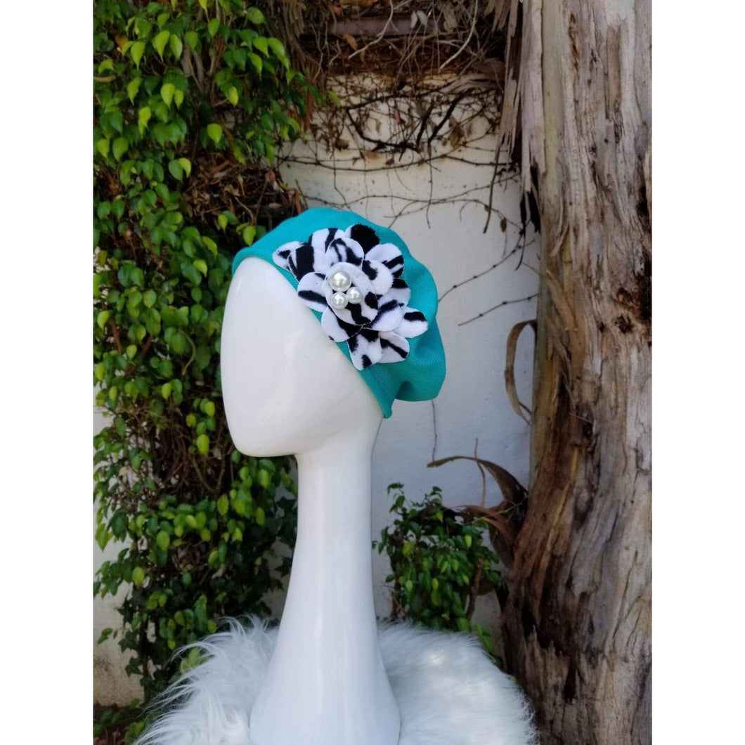 Embellished Cotton Beret - Small, Turquoise-Beret-The Little Tichel Lady