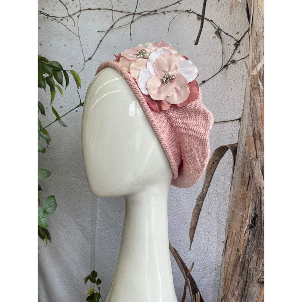 Embellished Cotton Beret - Medium/Large, Pink-Beret-The Little Tichel Lady