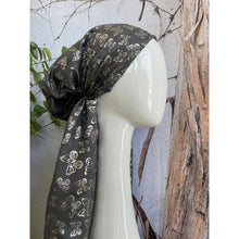Foiled Pretied, Long Tails w/ VELVET HEADBAND - Gray/Silver Butterflies-pretieds-The Little Tichel Lady