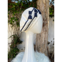 Embellished Hat - Size #2 Off-White/Navy Bows-Hat-The Little Tichel Lady