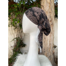 Stretchy Print Pretied Headcover - Black/Taupe-pretieds-The Little Tichel Lady