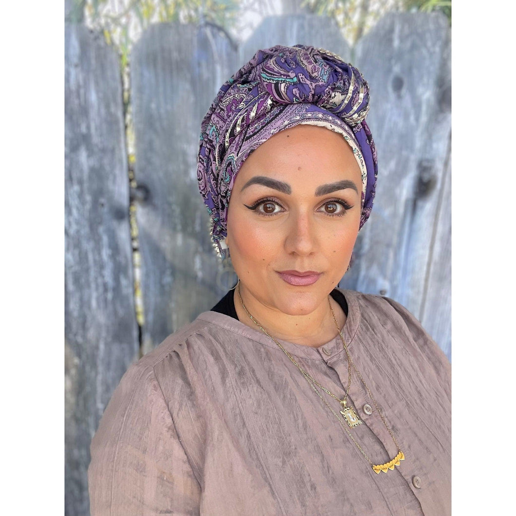 Israeli Empress Print Headwrap - Purple-Long Wrap-The Little Tichel Lady