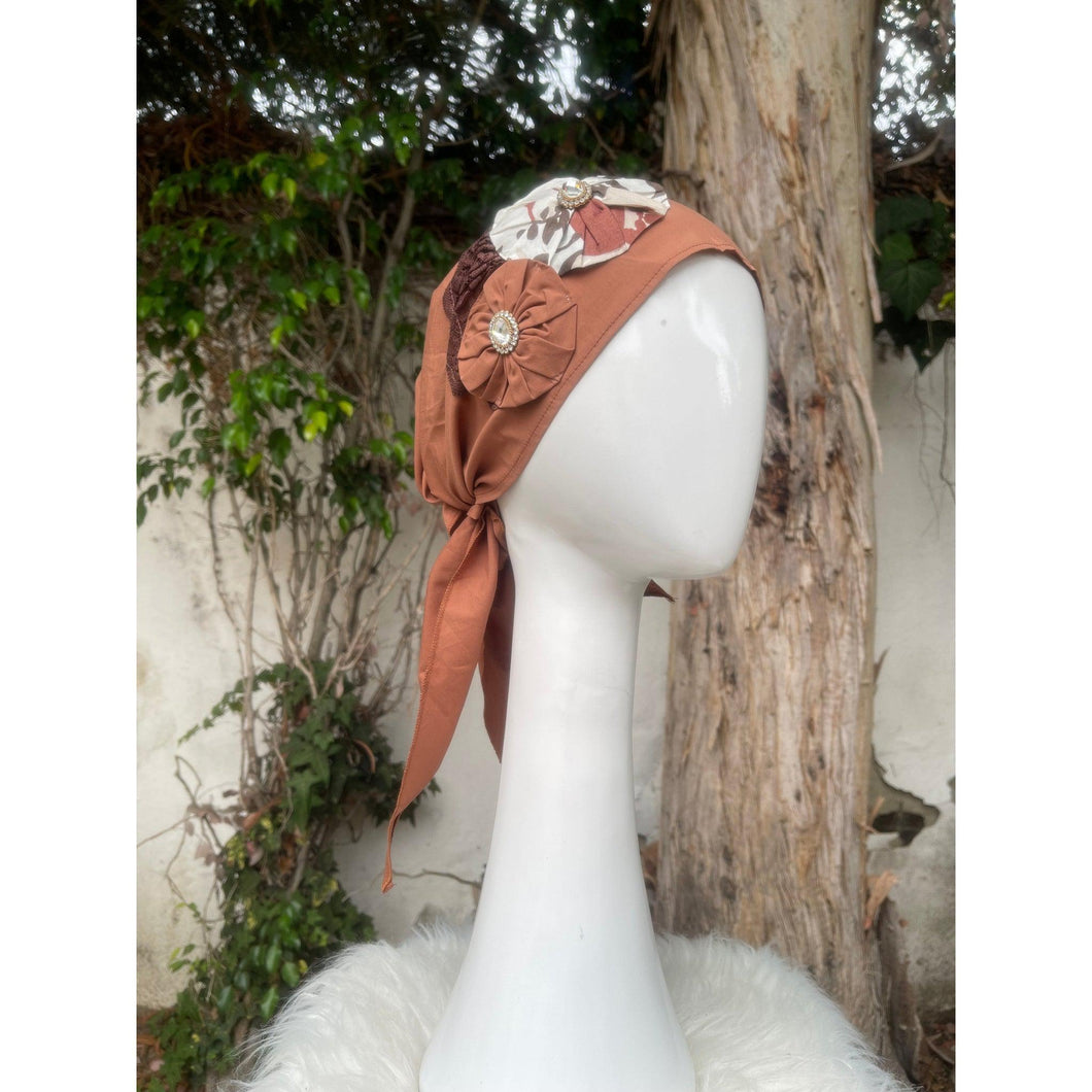 Embellished Cotton Triangle - Rust Floral-Triangle-The Little Tichel Lady