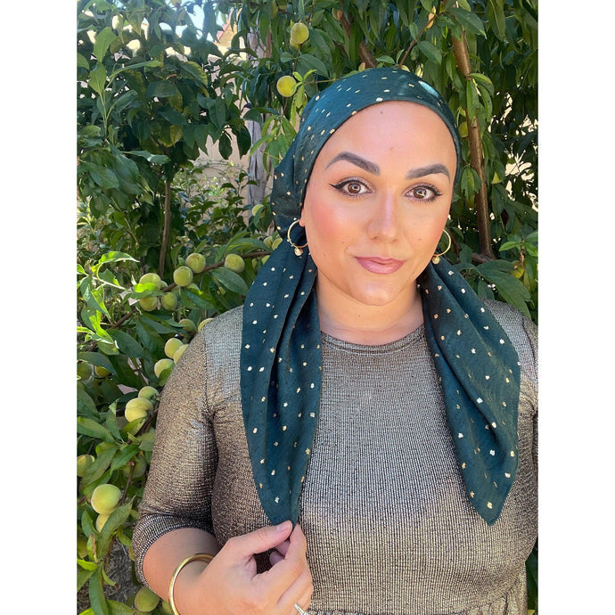 Speckled Satin Squares - Emerald-Squares-The Little Tichel Lady