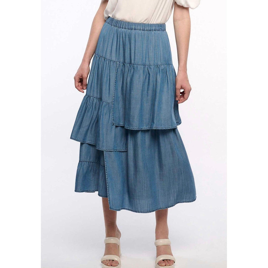Chambray Tiered Skirt - Denim-skirt-The Little Tichel Lady