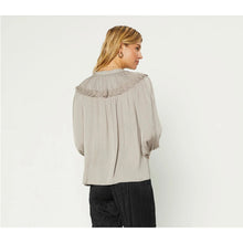 Satin Lace Blouse - Taupe/Gray-Tops-The Little Tichel Lady