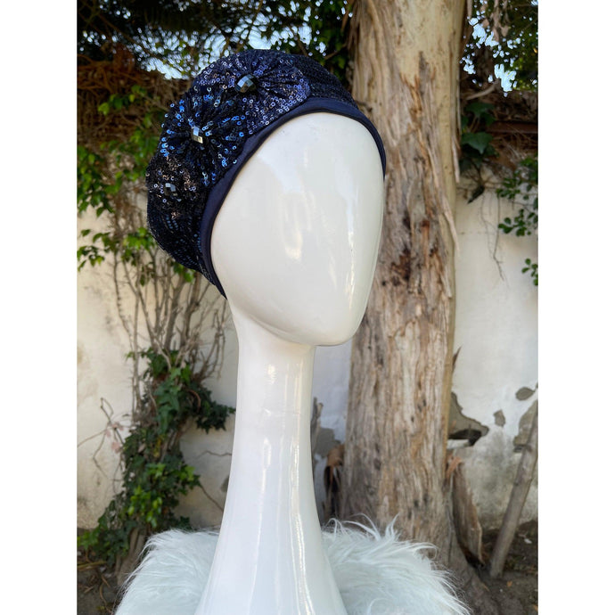 Embellished Hat - Size #1 Navy Blue Sequins-Hat-The Little Tichel Lady