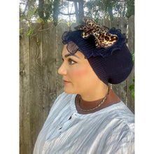 Embellished Cotton French Beret - Navy/Neutral-Berets/ Snoods-The Little Tichel Lady
