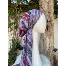 Turkish Cotton Print Pre Tied Headscarf w/ Long Tails - Gray/Burgundy-Pretieds-The Little Tichel Lady