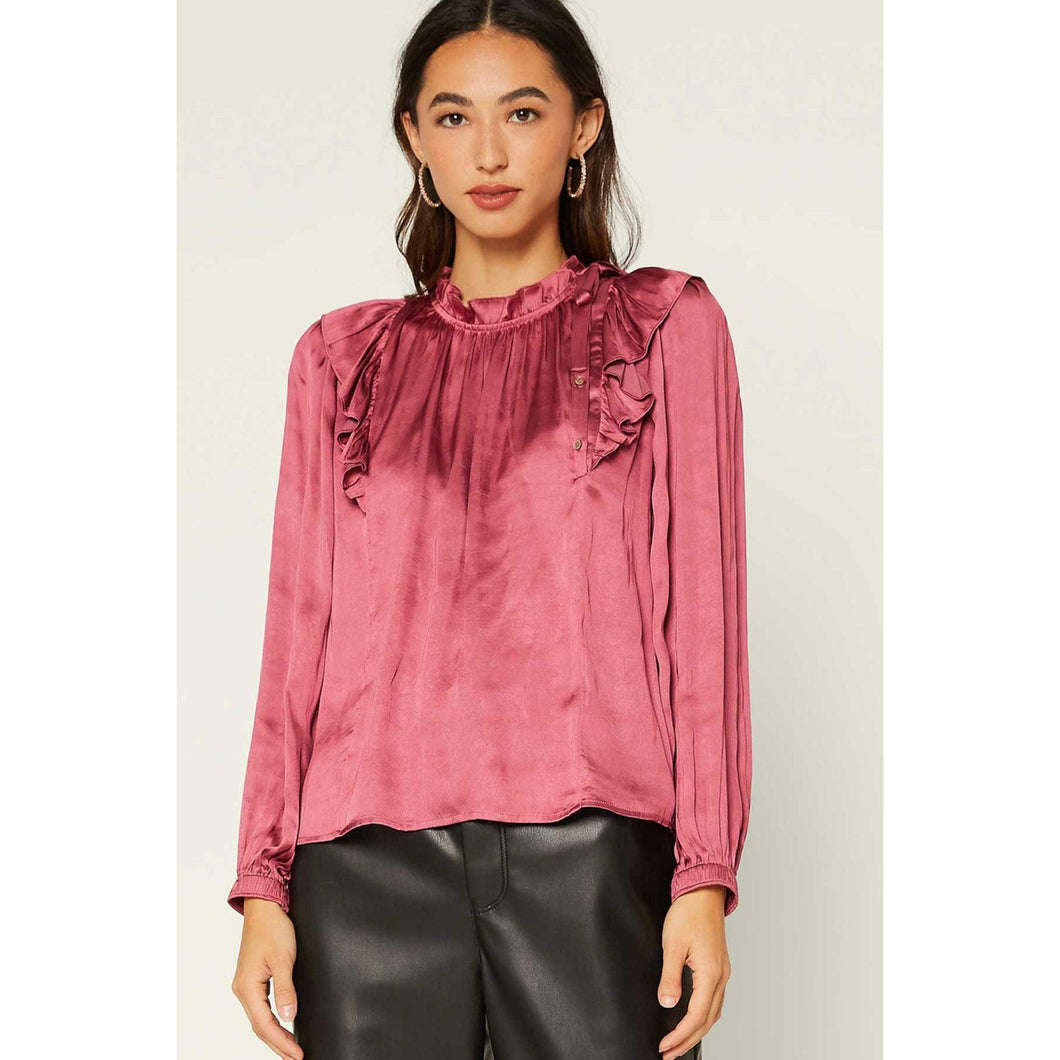 Satin Bow Blouse - Berry-Tops-The Little Tichel Lady
