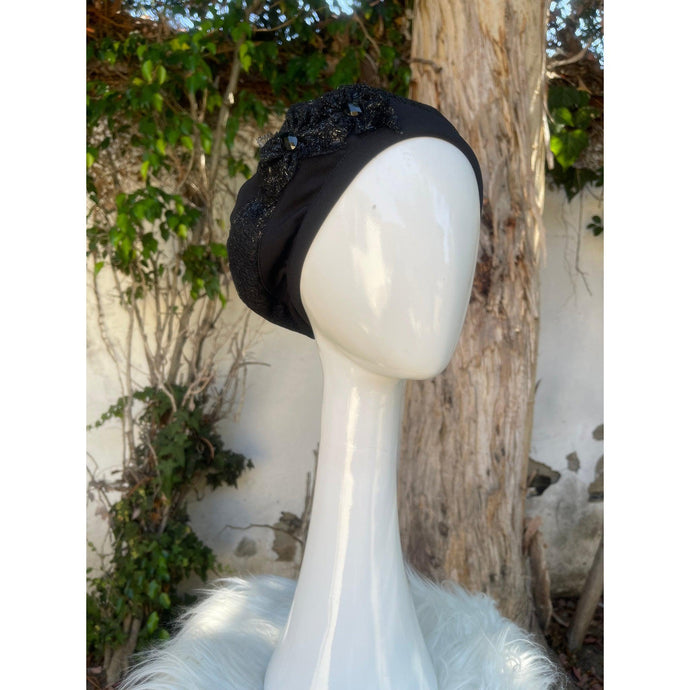 Embellished Hat - Size #2 Black Texture-Hat-The Little Tichel Lady