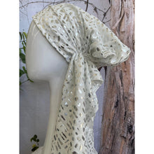 Foiled Pretied, Long Tails w/ VELVET HEADBAND - White/Silver-pretieds-The Little Tichel Lady