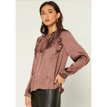 Satin Bow Blouse - Deep Taupe-Tops-The Little Tichel Lady