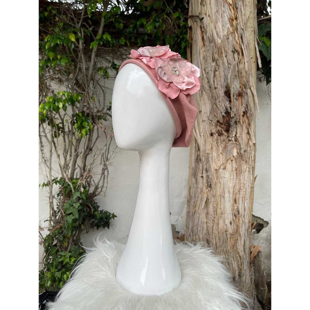 Embellished Cotton Beret - Medium/Large, Pink/Peach-Beret-The Little Tichel Lady