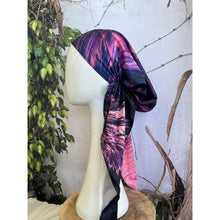 Turkish Satin Pretied, Long Tails w/ VELVET HEADBAND - Black/Pink-pretieds-The Little Tichel Lady