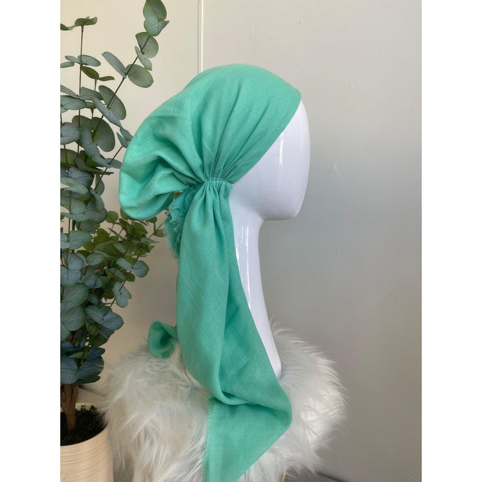 Pretied Turkish Cotton Textured Tichel w/ Long Tails - Aquamarine-pretieds-The Little Tichel Lady