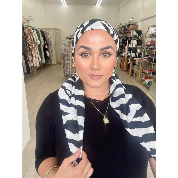 Waffled Zebra Print Turkish Cotton Squares - White/Black-Squares-The Little Tichel Lady