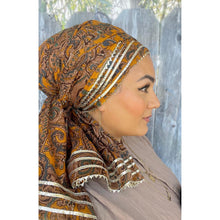 Israeli Empress Print Headwrap - Golden-Long Wrap-The Little Tichel Lady
