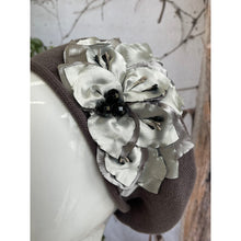 Embellished Cotton Beret - Medium/Large, Gray Flowers-Beret-The Little Tichel Lady