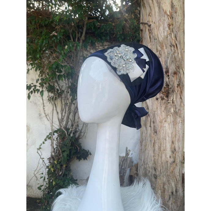 Handmade Silk Sinar - Navy/Silver-Sinar-The Little Tichel Lady