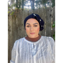 Embellished Cotton French Beret - Navy Pearls-Berets/ Snoods-The Little Tichel Lady