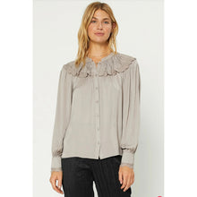 Satin Lace Blouse - Taupe/Gray-Tops-The Little Tichel Lady