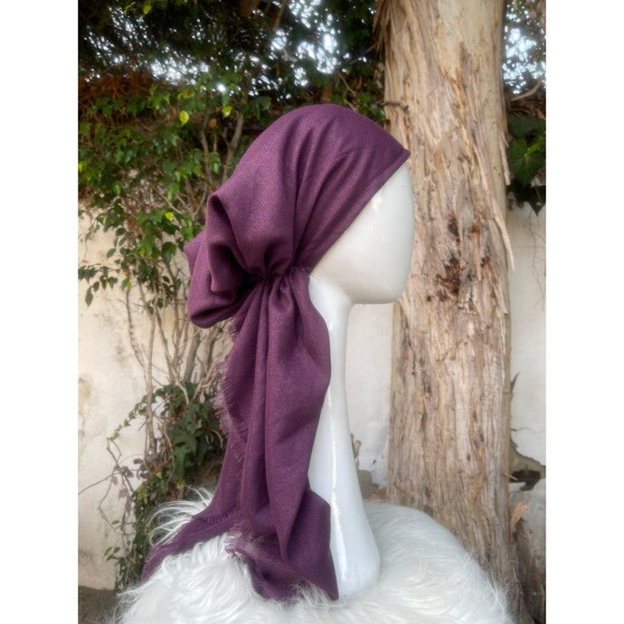 Turkish Cotton Metallic Solid Pretied w/ Long Tails - Plum-pretieds-The Little Tichel Lady