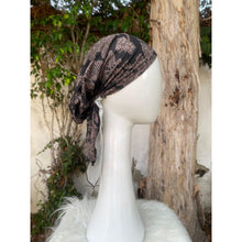 Stretchy Print Pretied Headcover - Black/Taupe-pretieds-The Little Tichel Lady