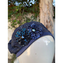 Embellished Hat - Size #1 Navy Textured Floral-Hat-The Little Tichel Lady