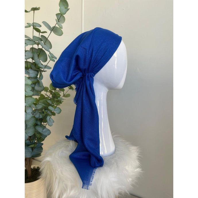 Turkish Cotton Metallic Solid Pretied w/ Long Tails - Royal Blue-pretieds-The Little Tichel Lady