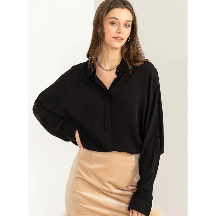 Oversized Tunic Top - Black-Tops-The Little Tichel Lady